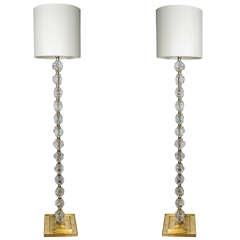 Elegant Pair of Brass and Murano Glass Floor Lamps