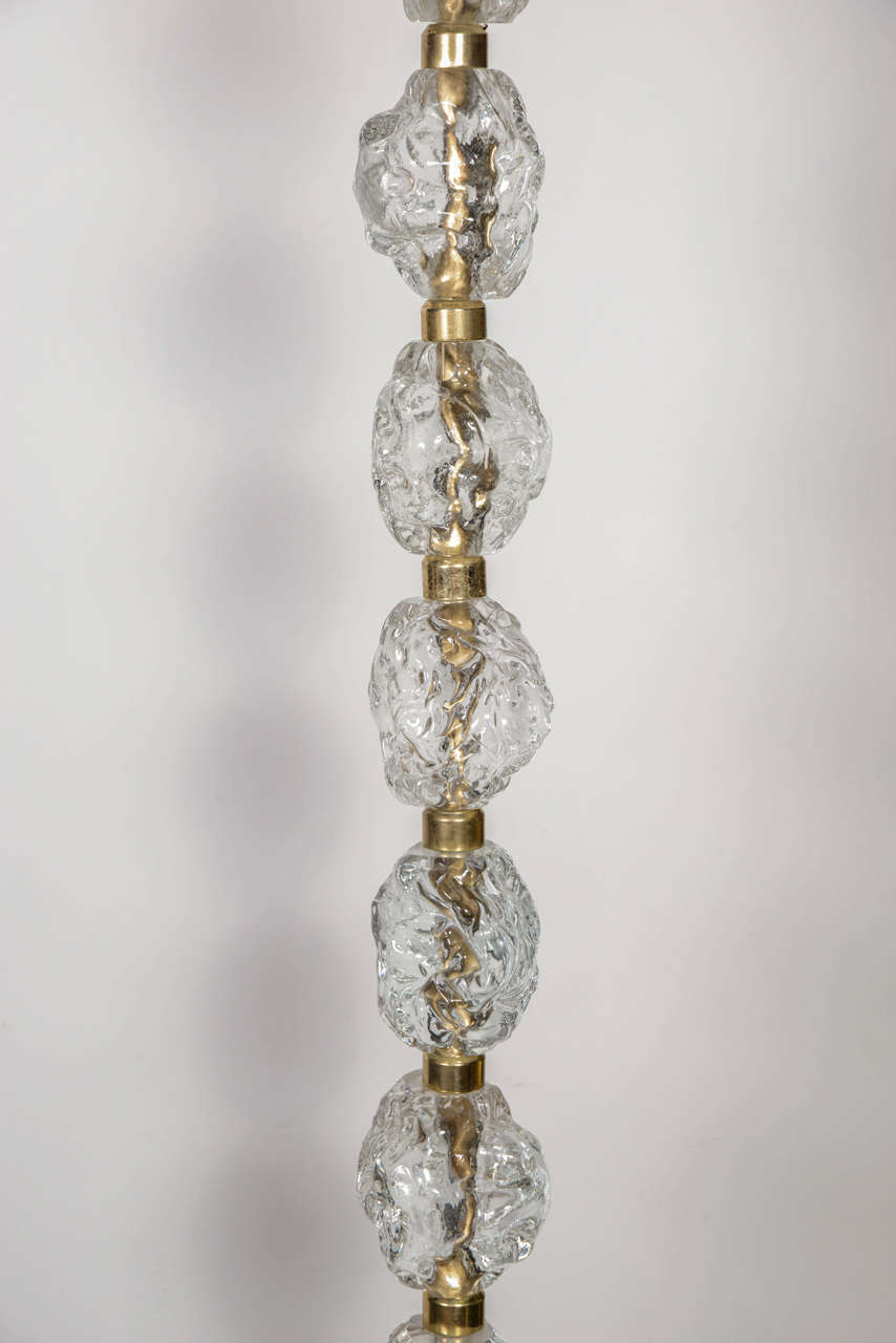Italian Elegant Pair of Brass and Murano Glass Floor Lamps
