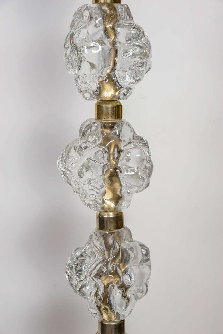 Late 20th Century Elegant Pair of Brass and Murano Glass Floor Lamps