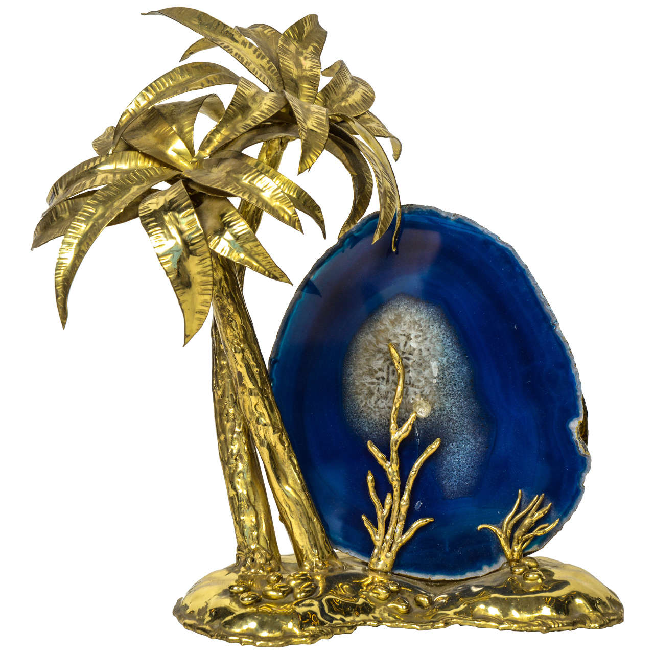 Exotic Brass and Agate Palm Tree Lamp by Isabelle Masson-Faure