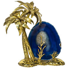 Exotic Brass and Agate Palm Tree Lamp by Isabelle Masson-Faure