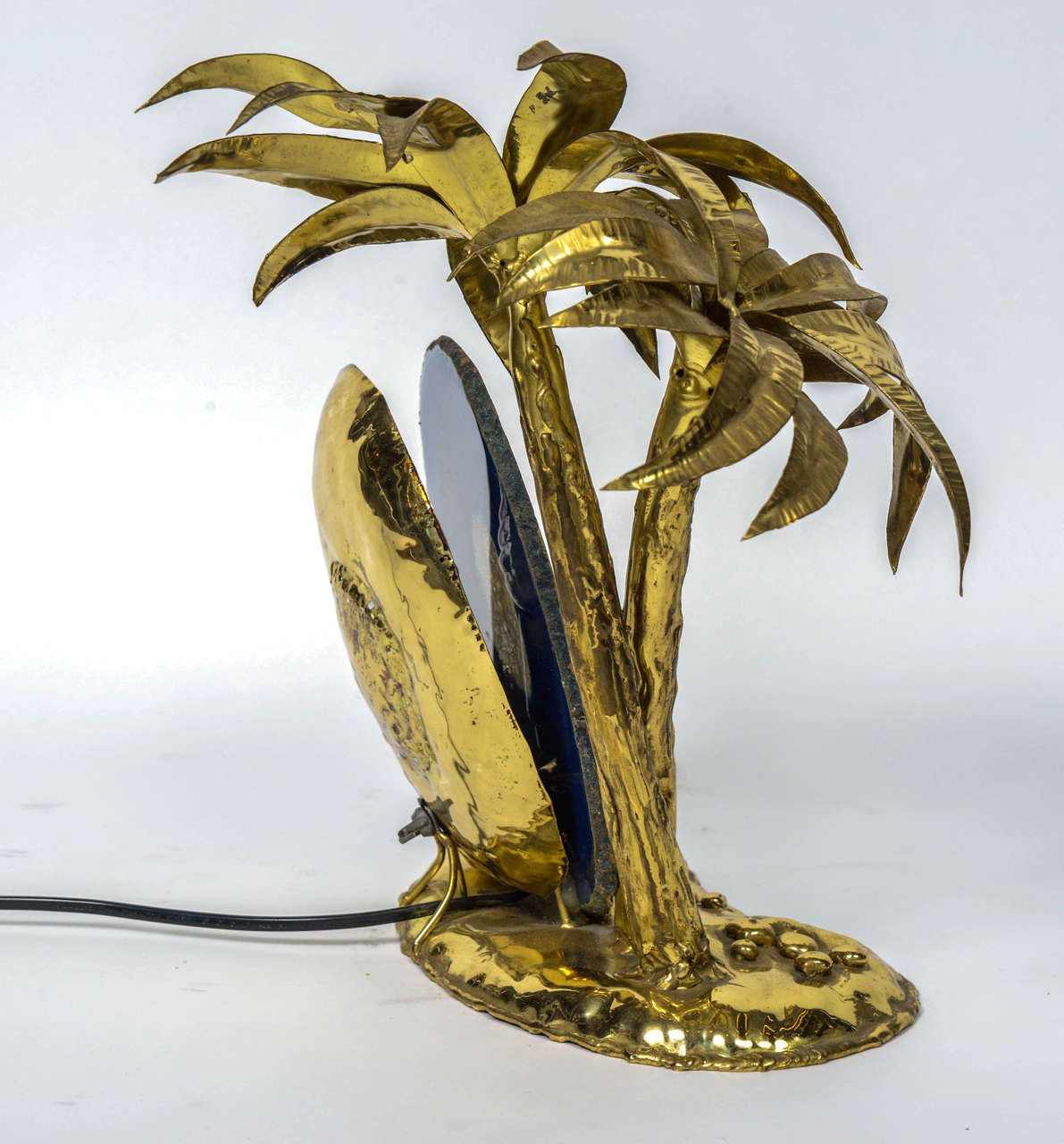 French Exotic Brass and Agate Palm Tree Lamp by Isabelle Masson-Faure