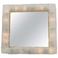 Square Mirror with Interior Lit Textured Glass Surround by Barovier