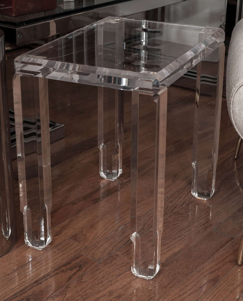 Pair of Beveled Lucite Tables 1