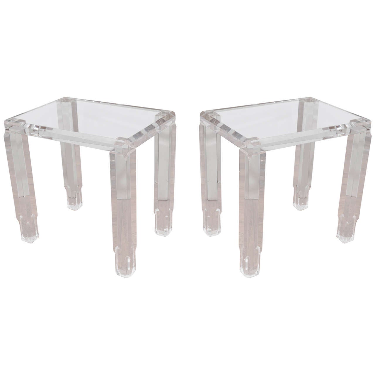 Pair of Beveled Lucite Tables