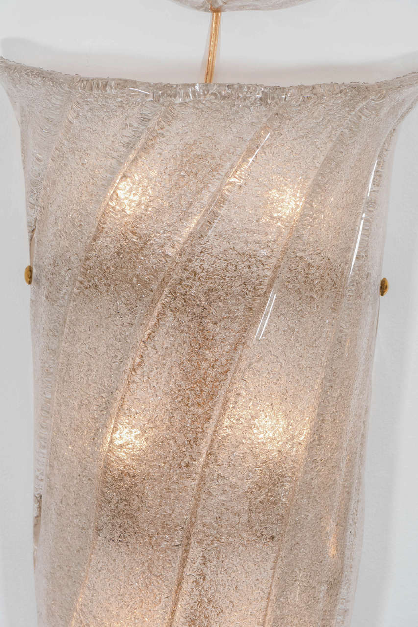 Mid-Century Modern Pair of Frosted and Fluted Murano Glass Sconces