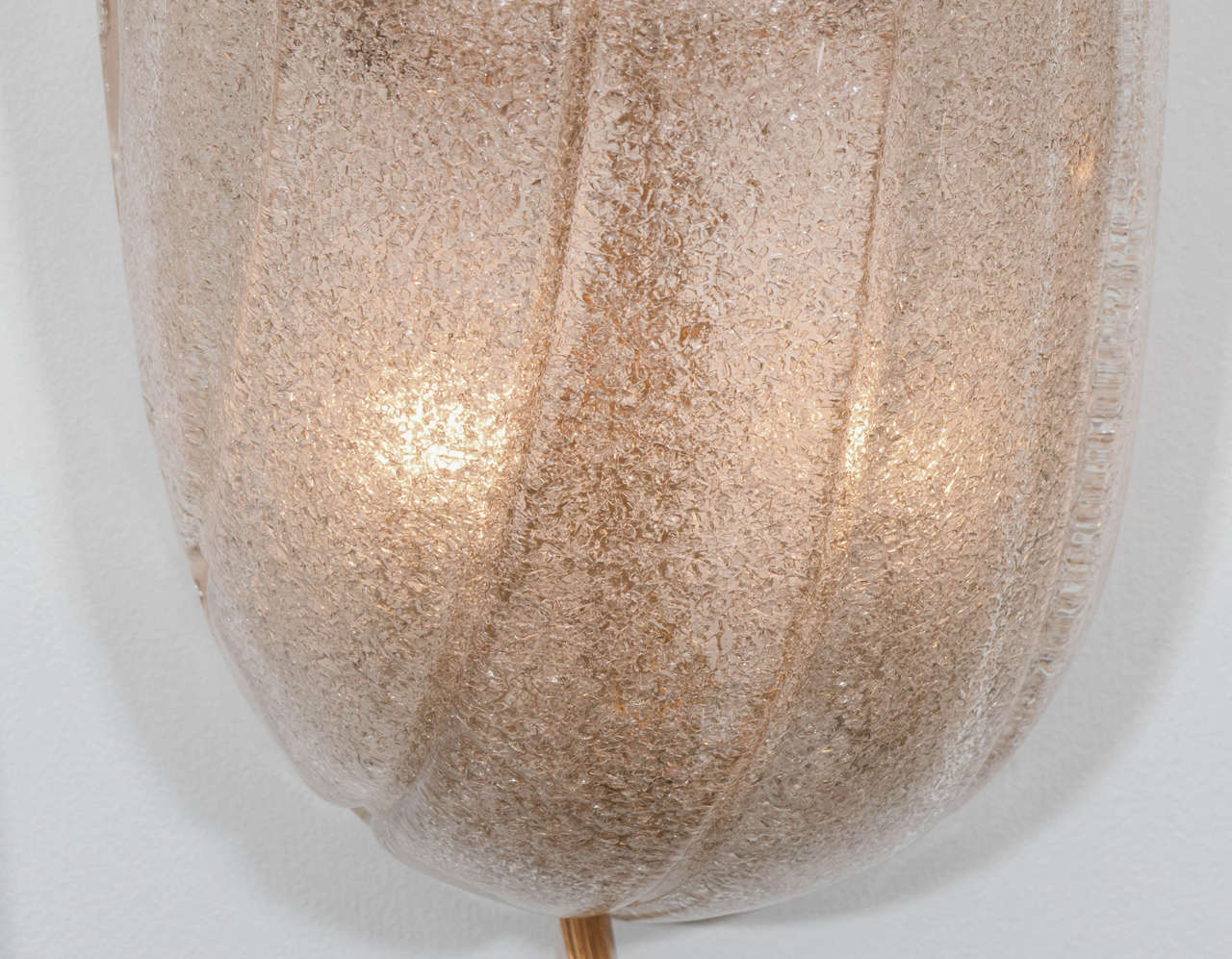 Contemporary Pair of Frosted and Fluted Murano Glass Sconces
