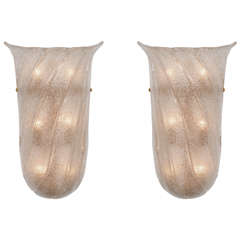 Pair of Frosted and Fluted Murano Glass Sconces 2