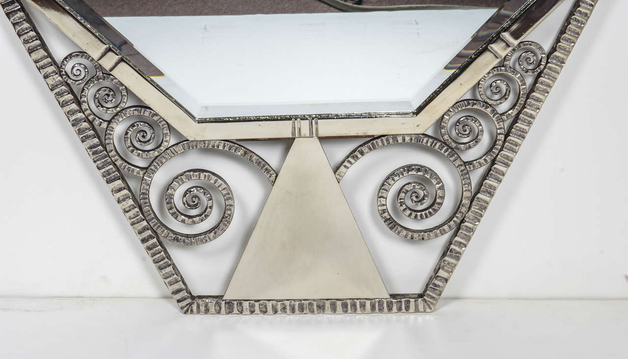 Pair of French Art Deco Hand-Hammered Iron Mirrors In Good Condition In New York City, NY