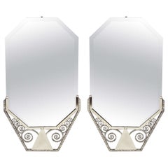 Pair of French Art Deco Hand-Hammered Iron Mirrors