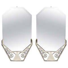 Pair of French Art Deco Hand-Hammered Iron Mirrors 1