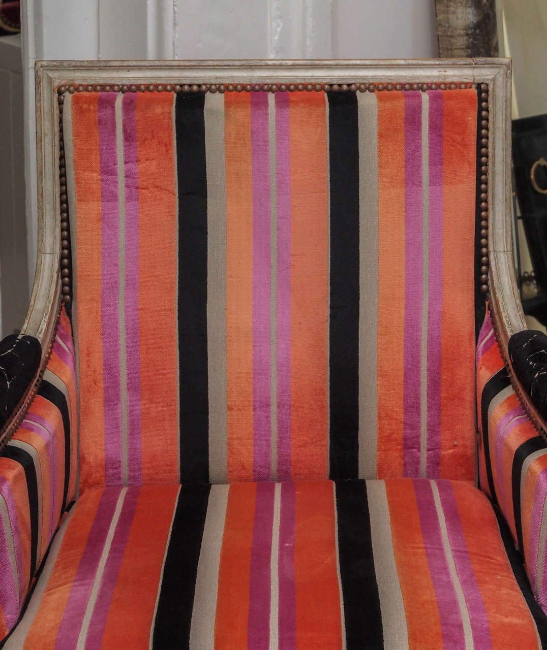 French Pair of Louis XVI-Style Bergeres with Vibrant Velvet Upholstery