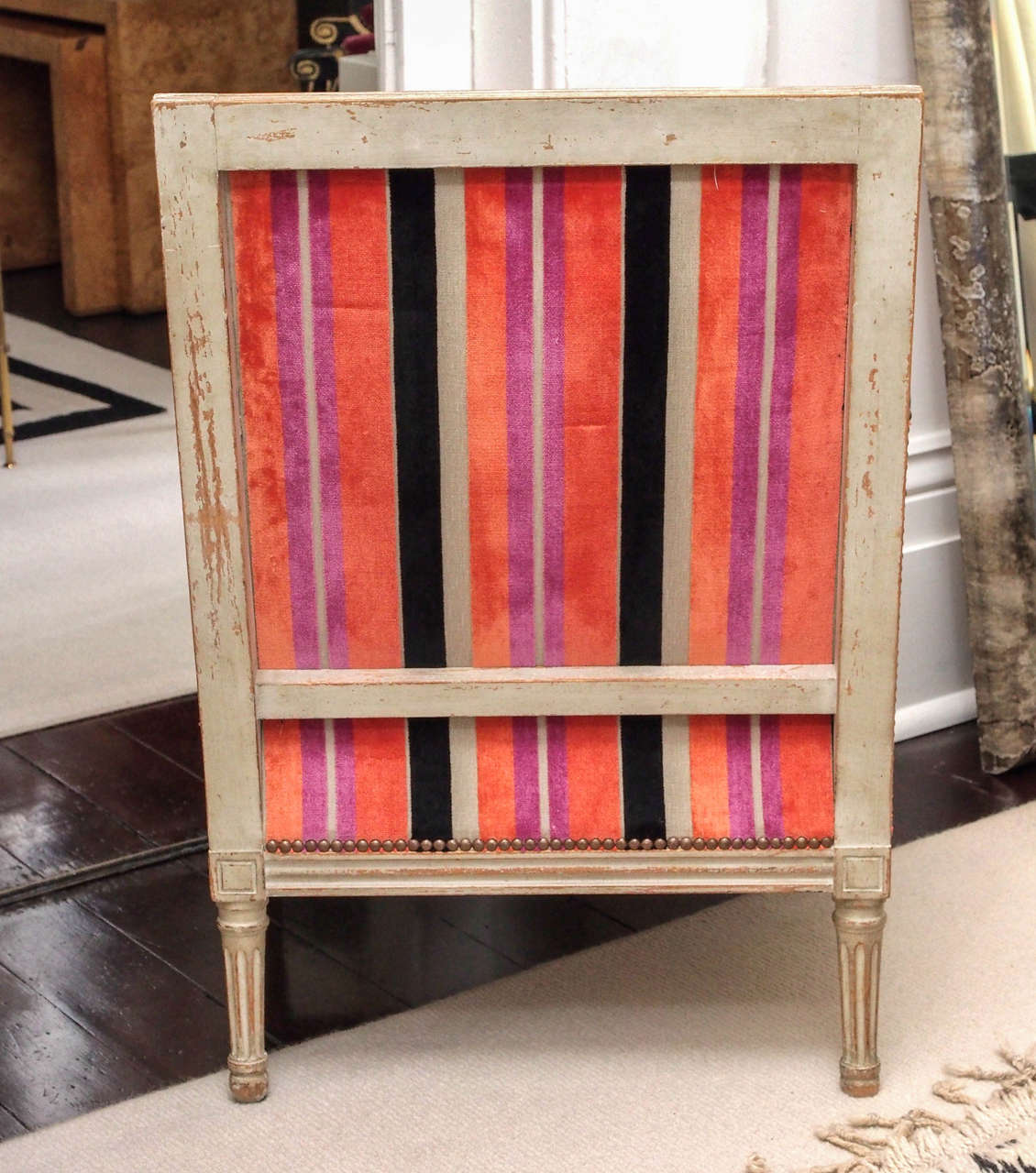 Beech Pair of Louis XVI-Style Bergeres with Vibrant Velvet Upholstery