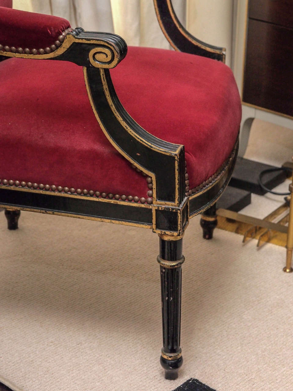 19th Century Pair of Louis Philippe Ebonized Armchairs