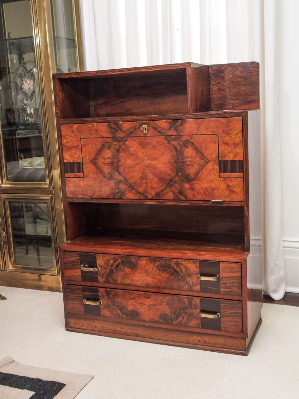 Veneer French 1940s Inlaid Fall-Front Desk For Sale