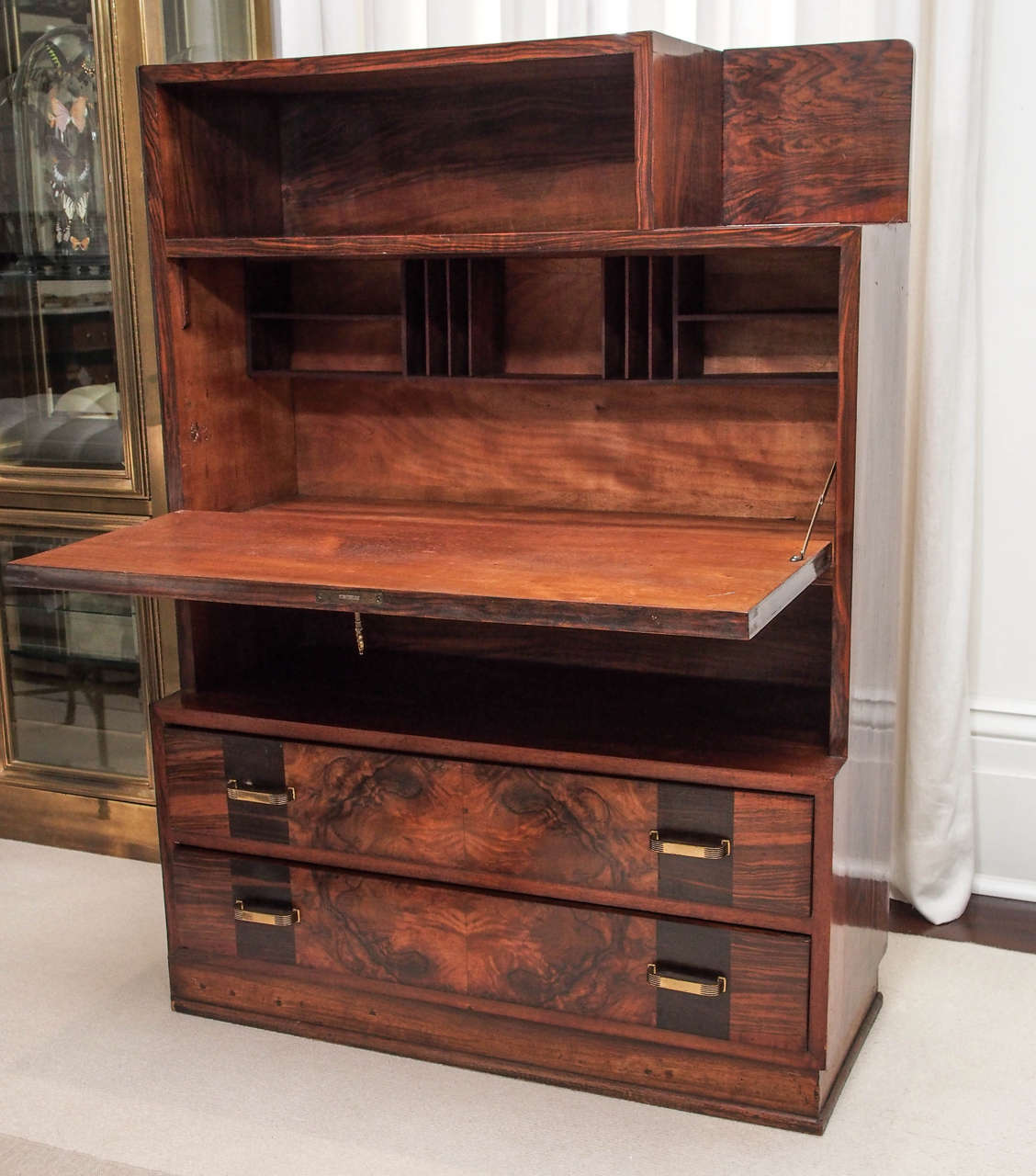 Mid-20th Century French 1940s Inlaid Fall-Front Desk For Sale