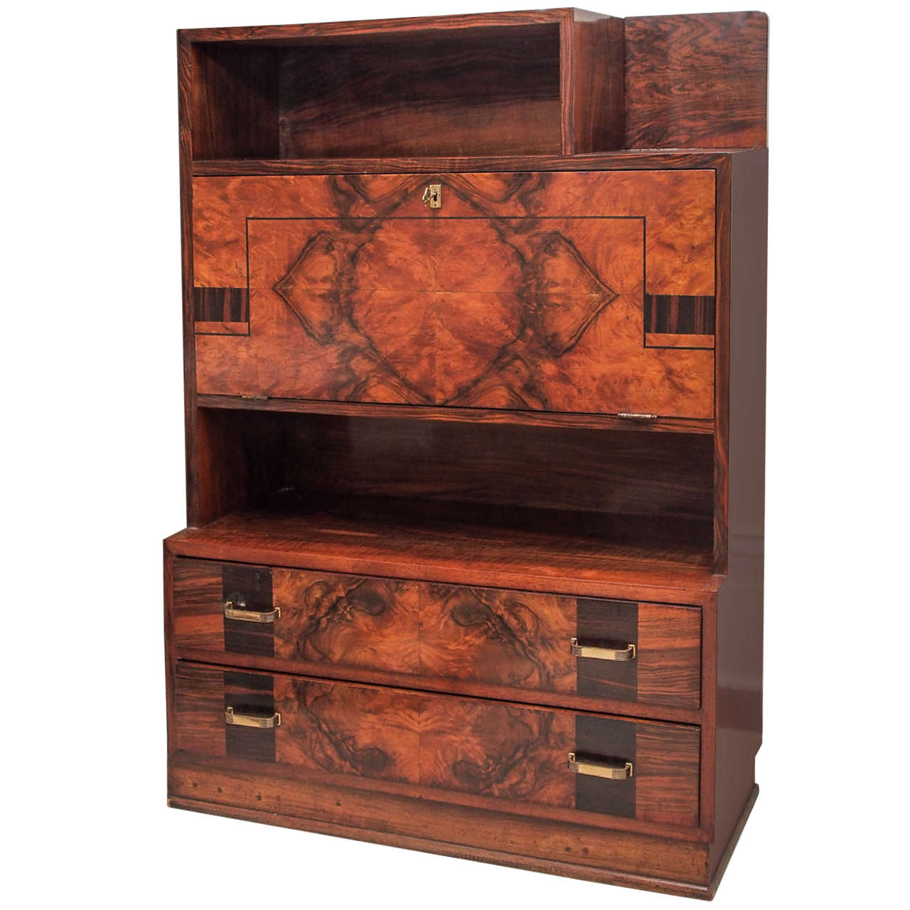 French 1940s Inlaid Fall-Front Desk For Sale