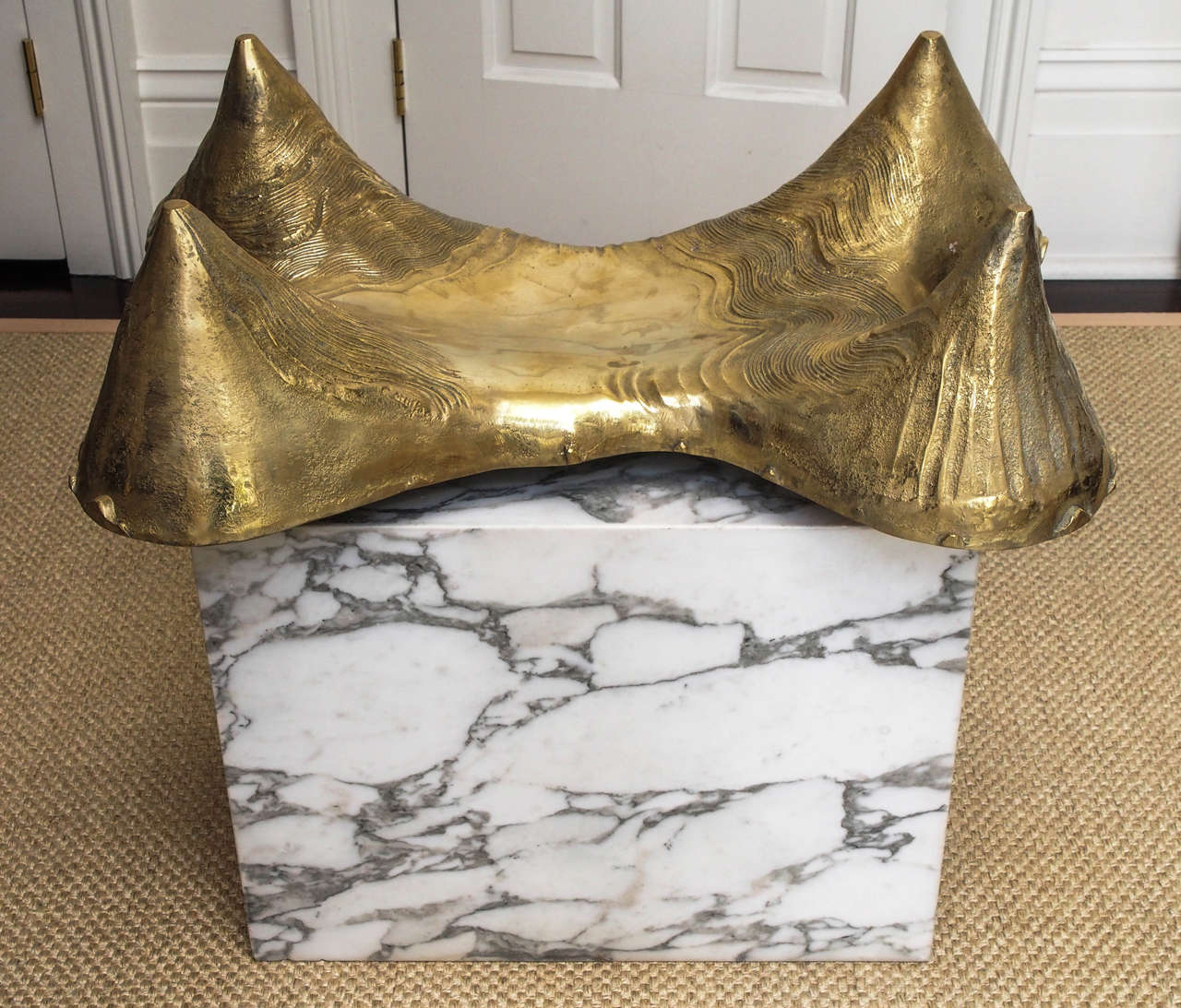 Italian Table Base in Bronze and Marble, Signed with Glass Top For Sale