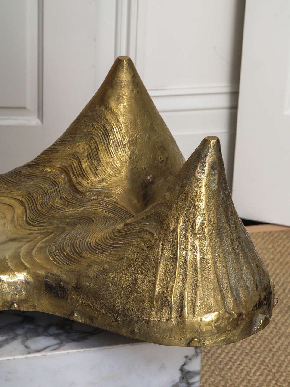 Cast Table Base in Bronze and Marble, Signed with Glass Top For Sale