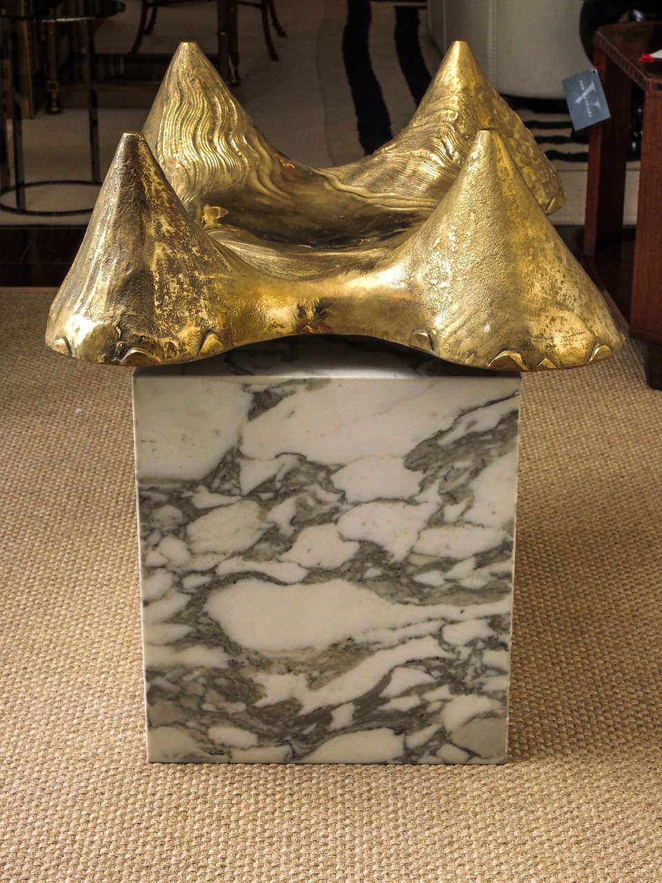 Table Base in Bronze and Marble, Signed with Glass Top For Sale 1