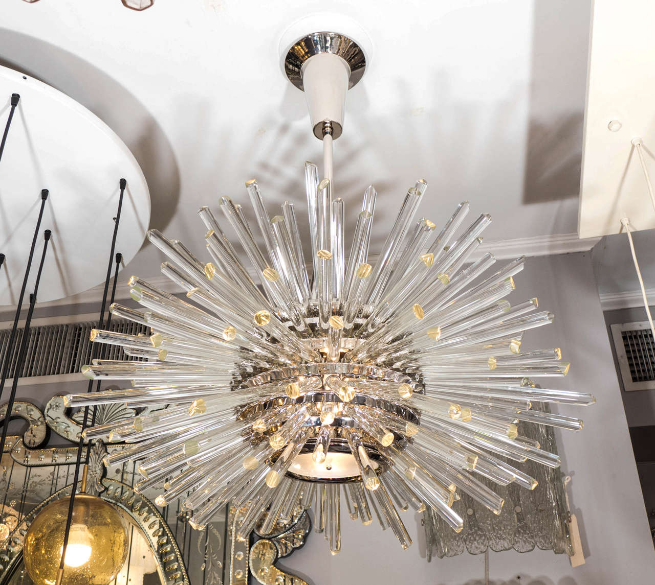 Nickel-Plated Glass Rod Sputnik Chandelier