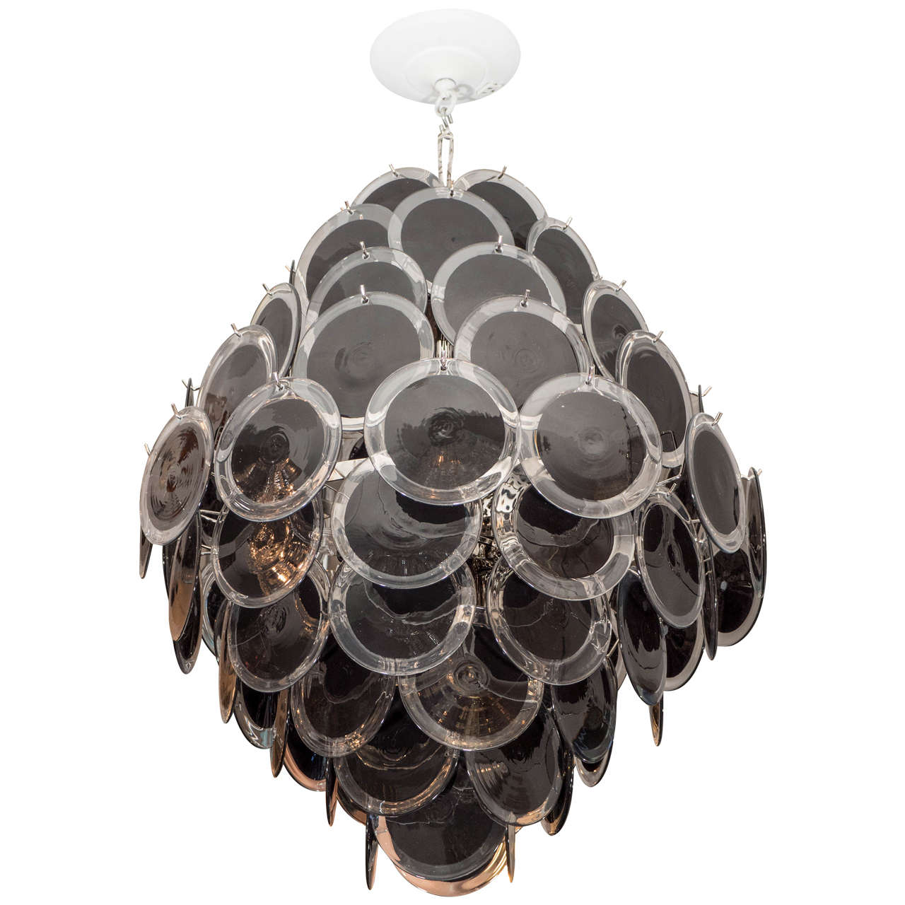Lampadario a disco in vetro di Murano nero a forma di doppio cono