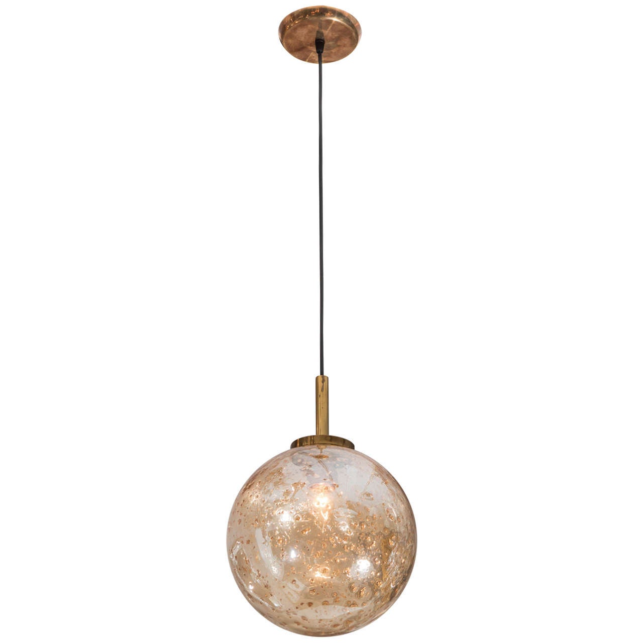 Glass Gold Flake Mouth Blown Sphere Light Pendant at 1stDibs