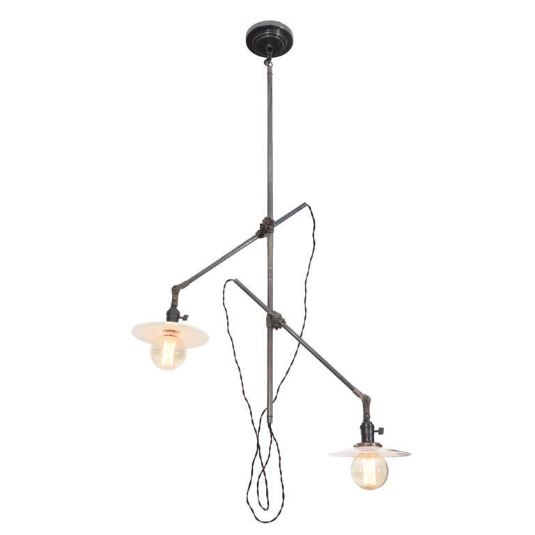 Antique Industrial Two-Arm Ceiling Light by O.C. White