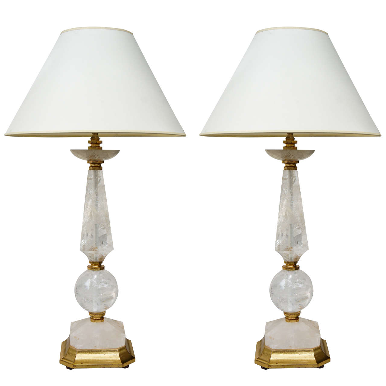 A Stunning Pair of Deco inspired Rock Crystal Lamps