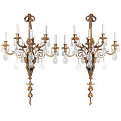 Set Of 6 Palatial Antique French Louis XVI Bronze & Rock Crystal Sconces,ca.1870 10