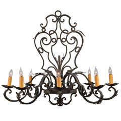 Vintage Beautiful French Hand Wrought Iron Oval Chandelier