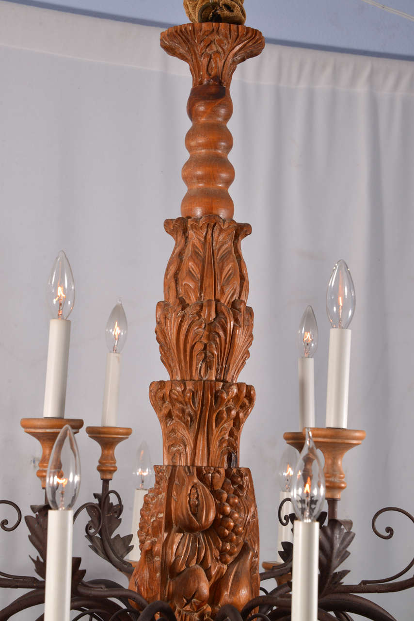 Country French Hand Carved Wood with Graceful Scrolling Arms Chandelier 1