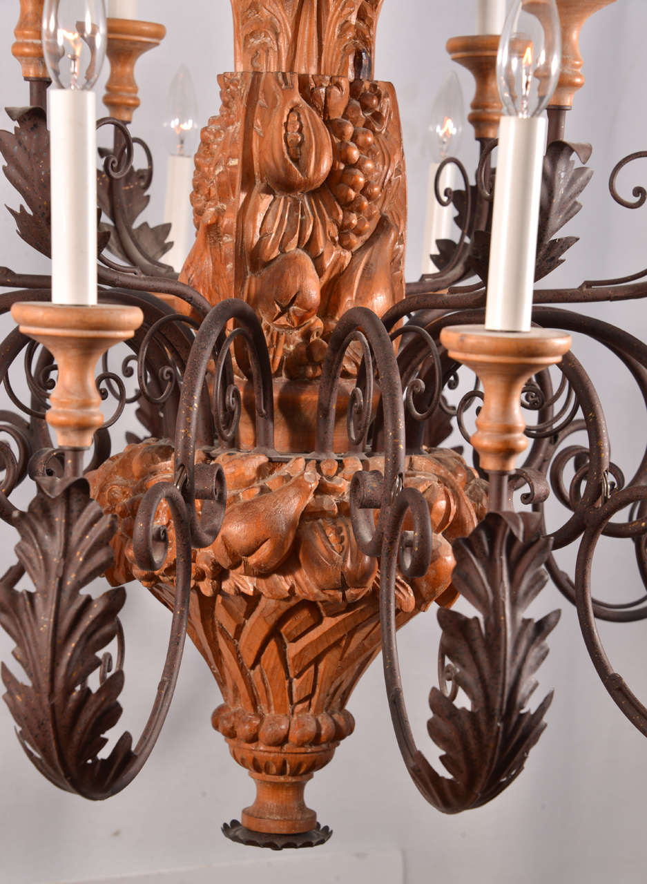 Country French Hand Carved Wood with Graceful Scrolling Arms Chandelier 2