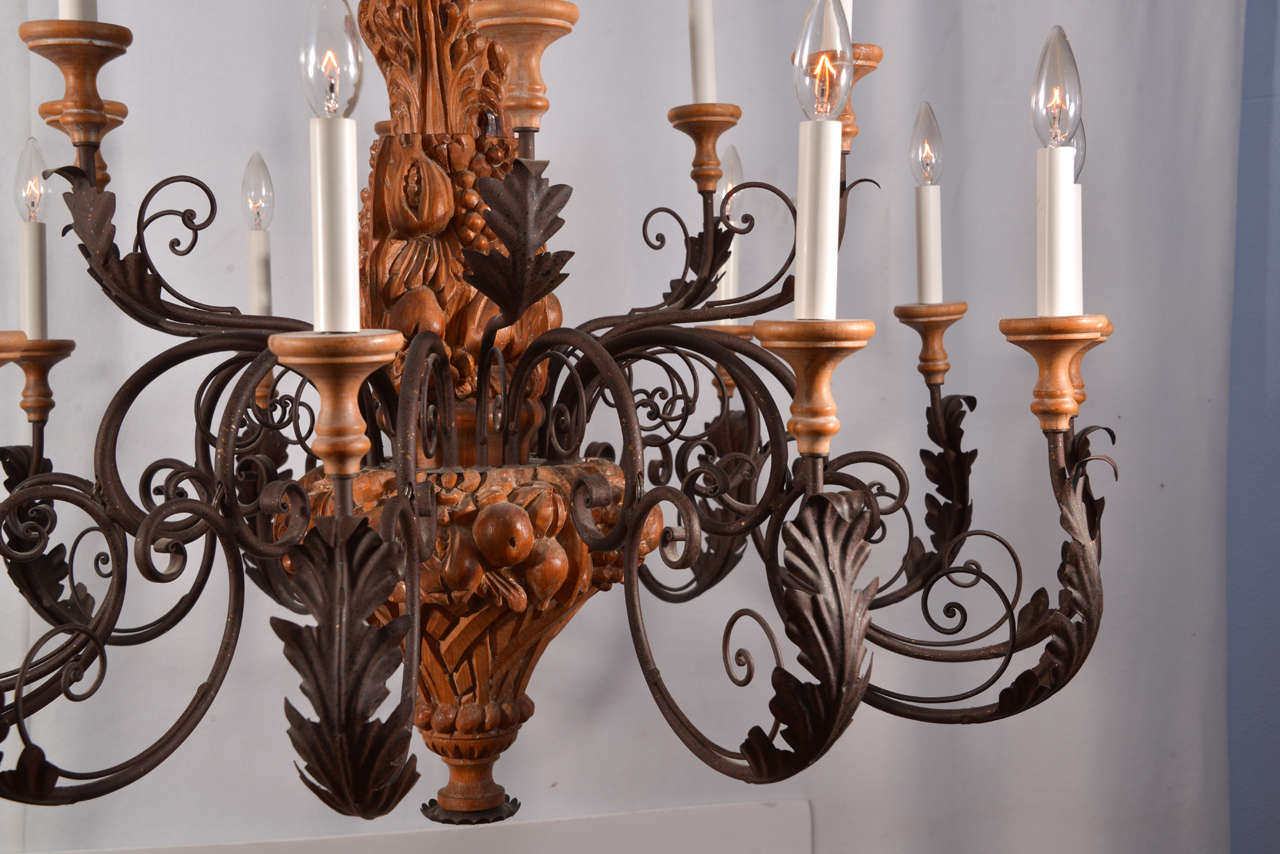 Country French Hand Carved Wood with Graceful Scrolling Arms Chandelier 3