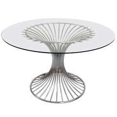 Mid 20th Century Chrome and Glass Top Round Dining Table