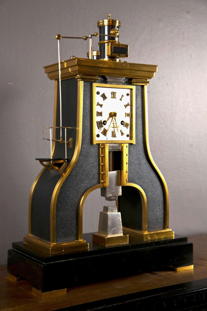 french industrial steam engine clock