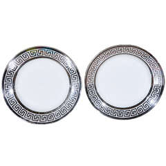 Antique Pair of Creamware Plates with Greek Key Decoration