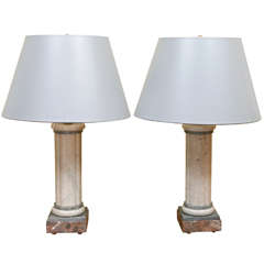Pair Of Marble Columnar Lamps, From The Billy Wilder Estate