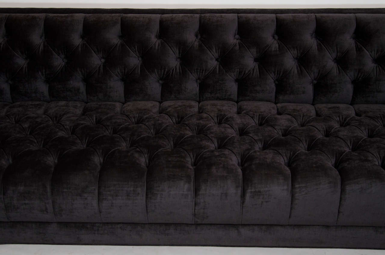 Modernist Tufted Tuxedo Sofa with Brass Accents For Sale 1