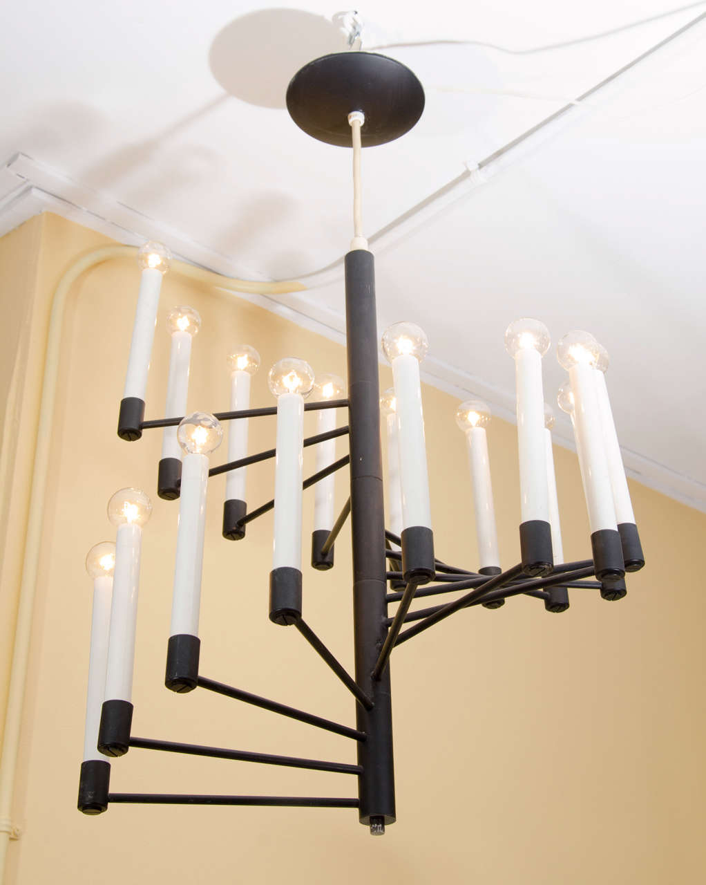A spiral candelabra chandelier by Lightolier. Please contact for location. 
