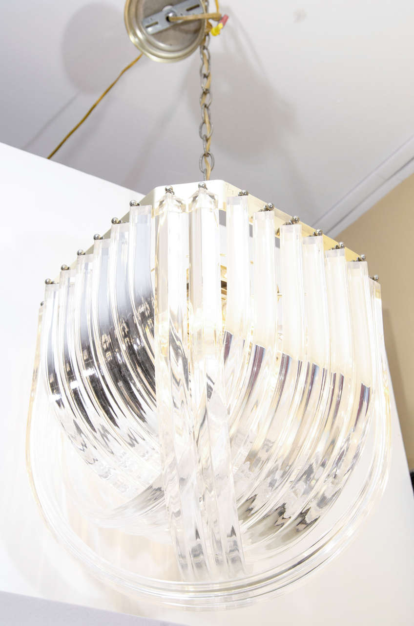 Lucite Ribbon Chandelier In Good Condition In New York, NY