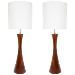 Vintage Phillip Lloyd Powell Solid Turned Walnut Table Lamps