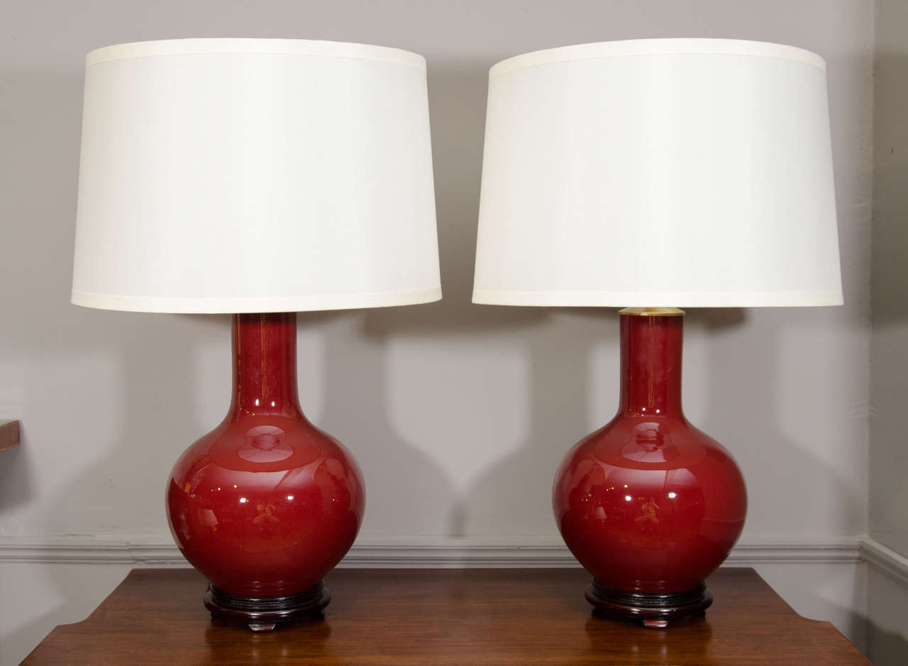 Pair of Chinese Oxblood Globular Shaped Lamps