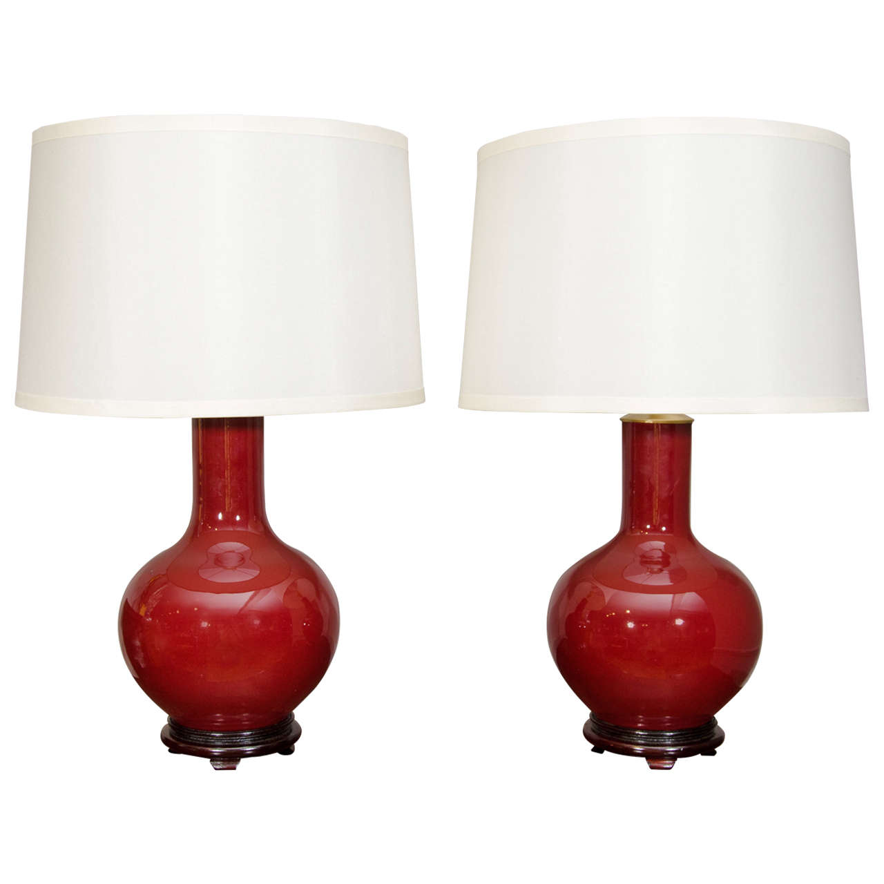 Pair of Chinese Oxblood Globular Shaped Lamps