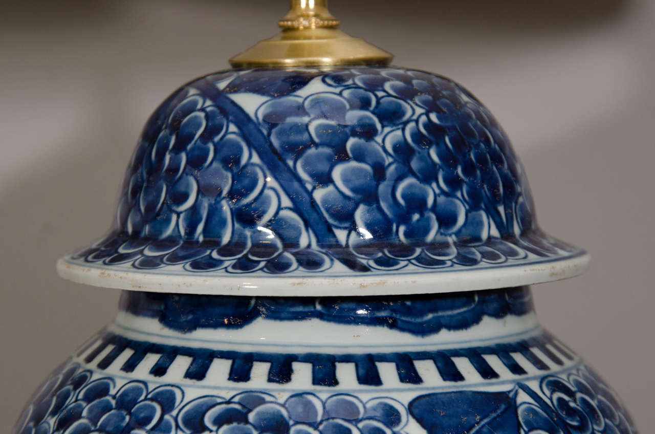 Regency Pair Of Blue And White Porcelain Chinese Temple Jar Lamps