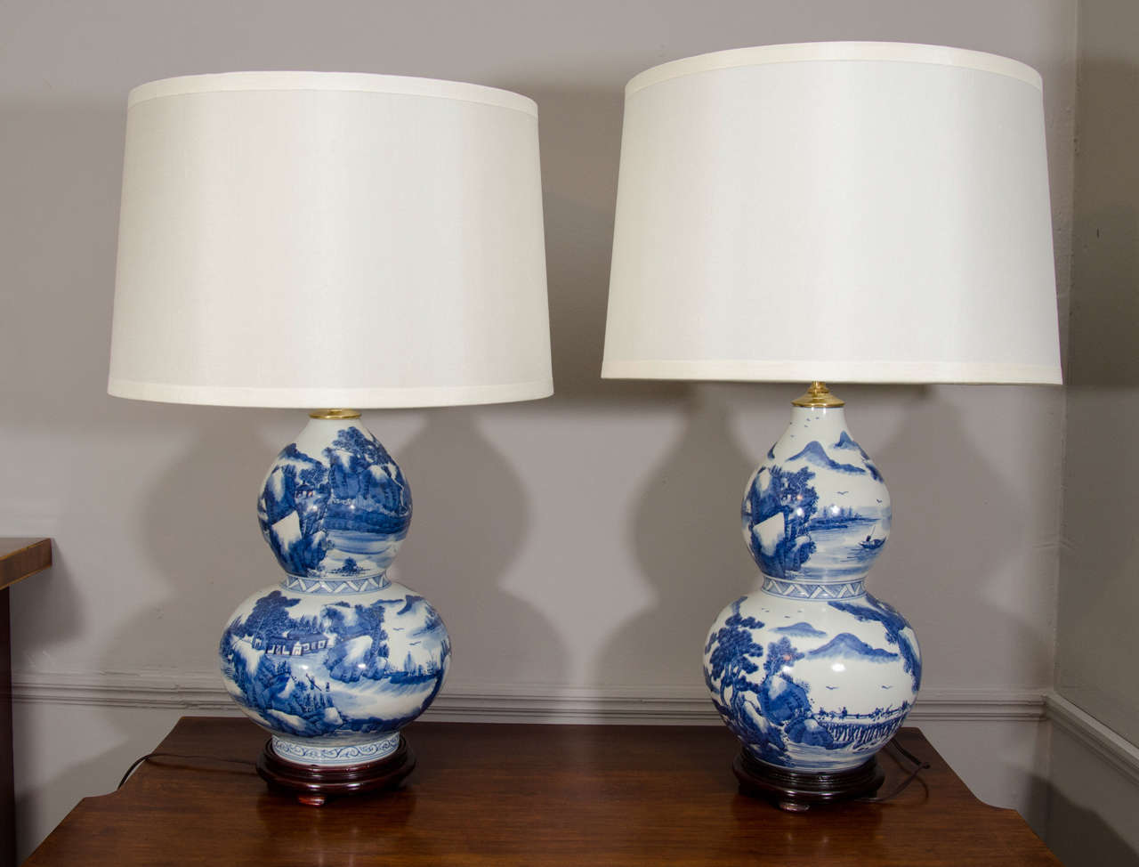 White Double Gourd Shaped Lamps At 1stdibs, Double Gourd Table Lamp Blue