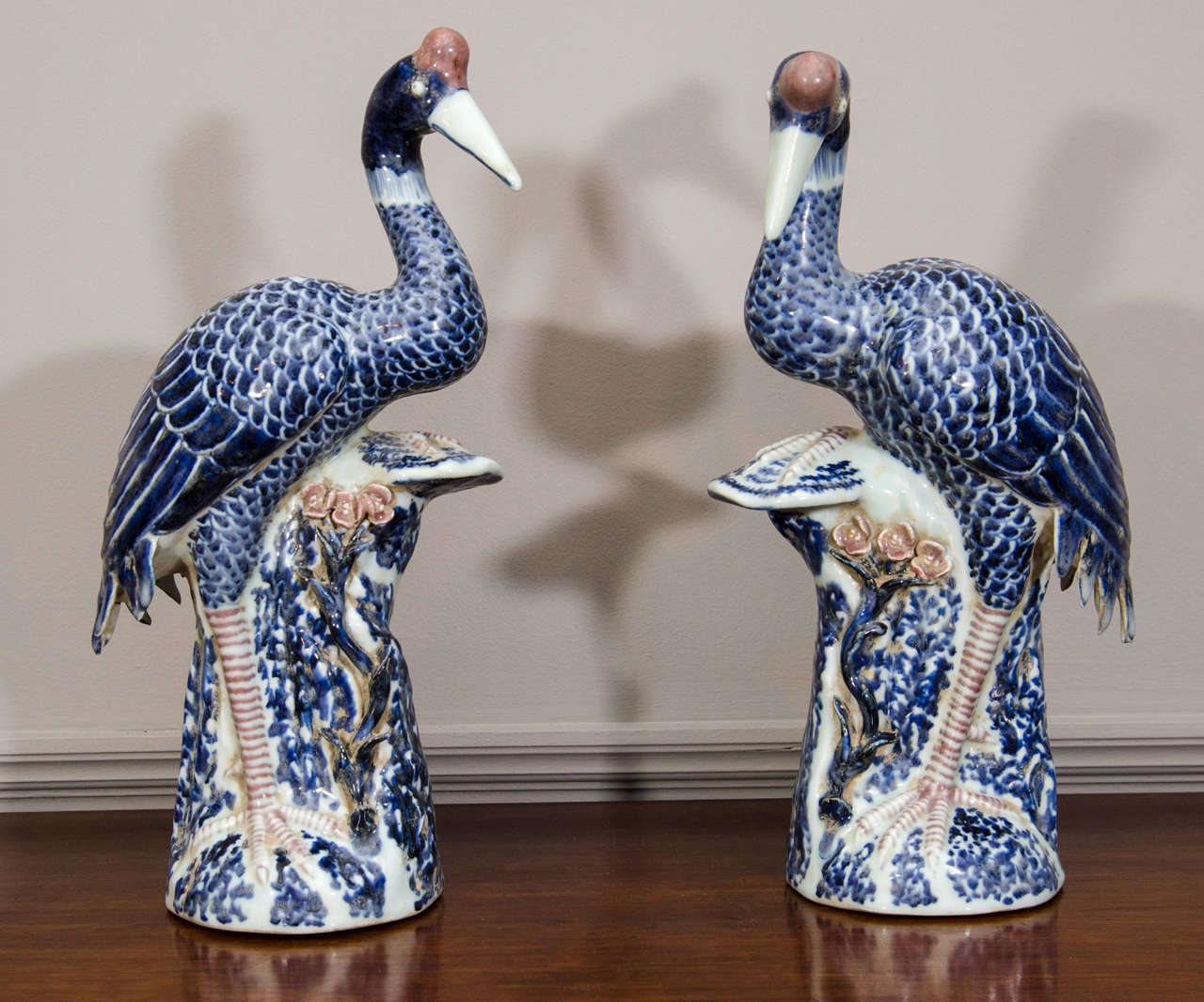 Pair of Blue and White Chinese Porcelain Decorative Cranes