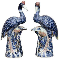 Pair of Blue and White Chinese Porcelain Decorative Cranes