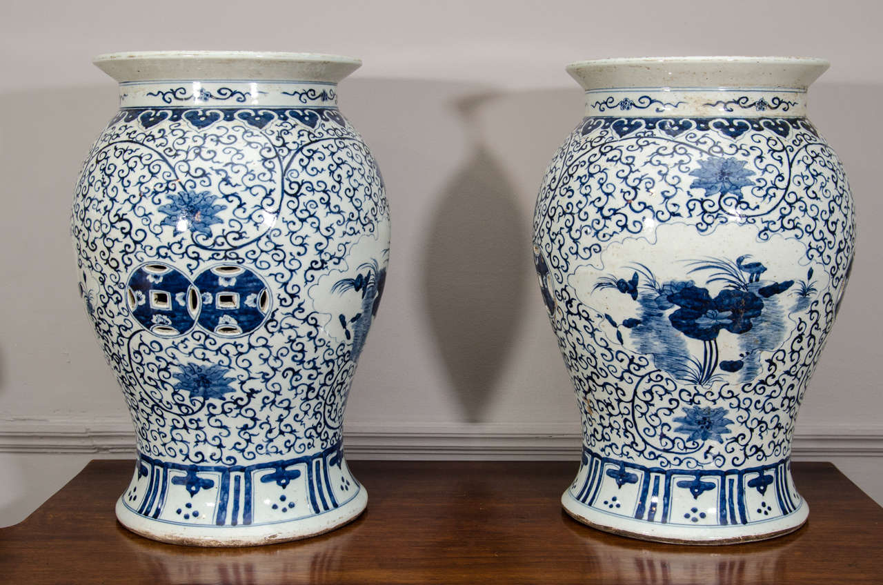 Pair of Small Chinese Blue And White Garden Seats.
20th Century.