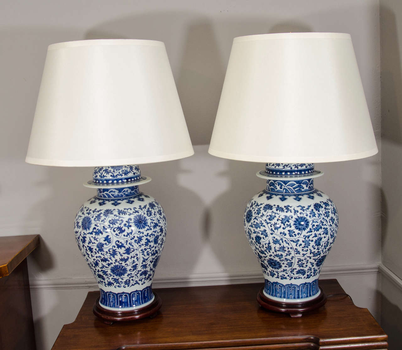 Pair Of Blue And White Porcelain Chinese Temple Jar Lamps at 1stDibs chinese blue and white